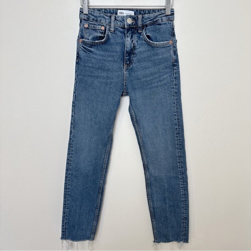 Zara Womens 0 High Rise Raw Hem Skinny Jeans